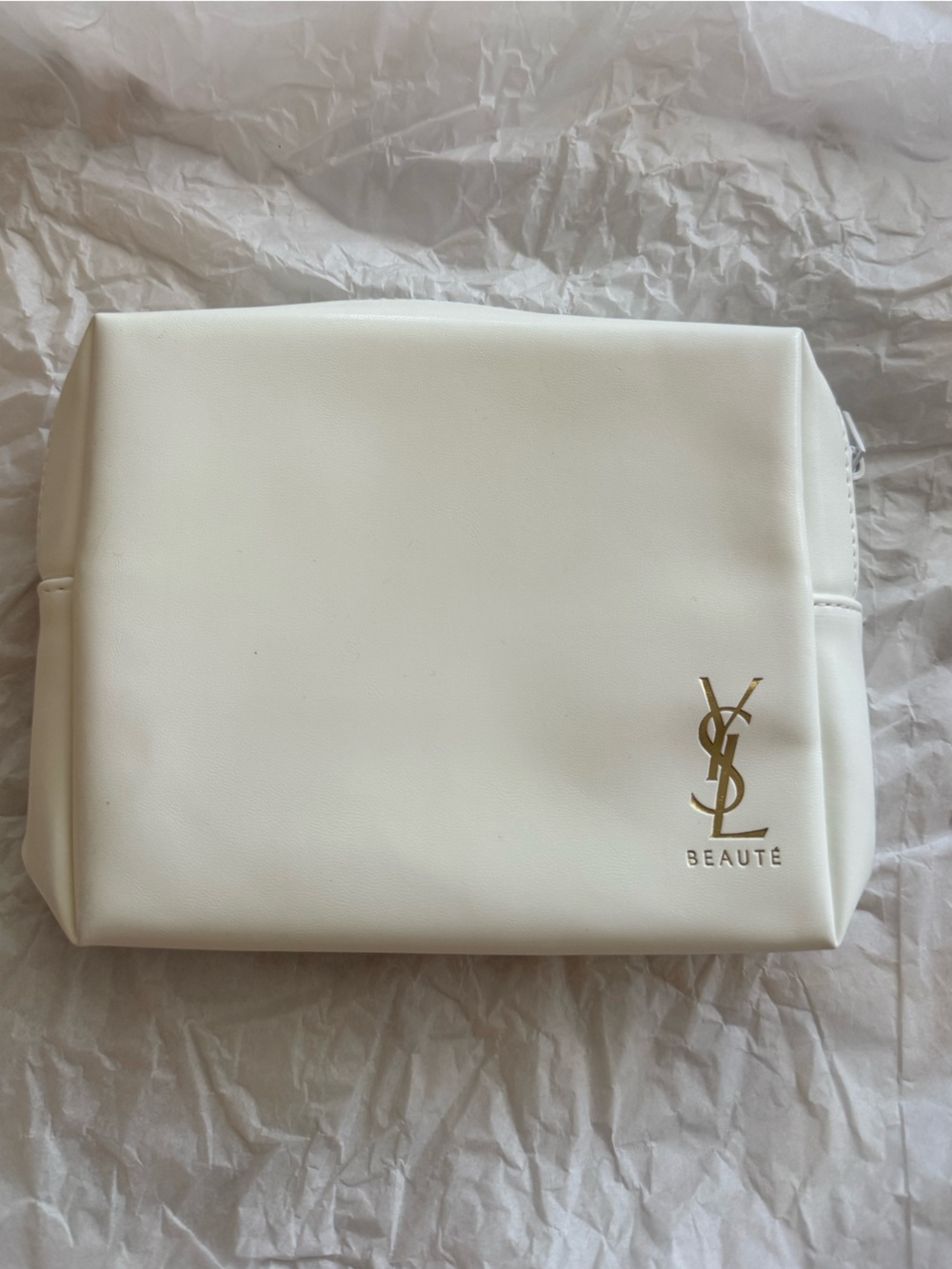 Yves Saint Laurent Cream Toiletry Pouch with Gold Logo